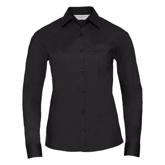 Russell Collection Womens/Ladies Poplin Easy-Care Long-Sleeved Shirt / Black - Picture 1 of 3